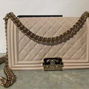 Chanel Cream Quilted Medium Boy Bag